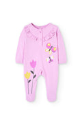 Tutina Jersey per Neonata di Colore Rosa con Stampa di Farfalle e Fiori Boboli