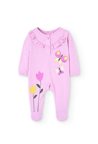 Tutina Jersey per Neonata di Colore Rosa con Stampa di Farfalle e Fiori Boboli