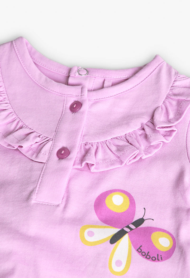 Tutina Jersey per Neonata di Colore Rosa con Stampa di Farfalle e Fiori Boboli