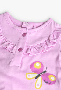 Tutina Jersey per Neonata di Colore Rosa con Stampa di Farfalle e Fiori Boboli