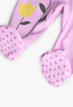 Tutina Jersey per Neonata di Colore Rosa con Stampa di Farfalle e Fiori Boboli