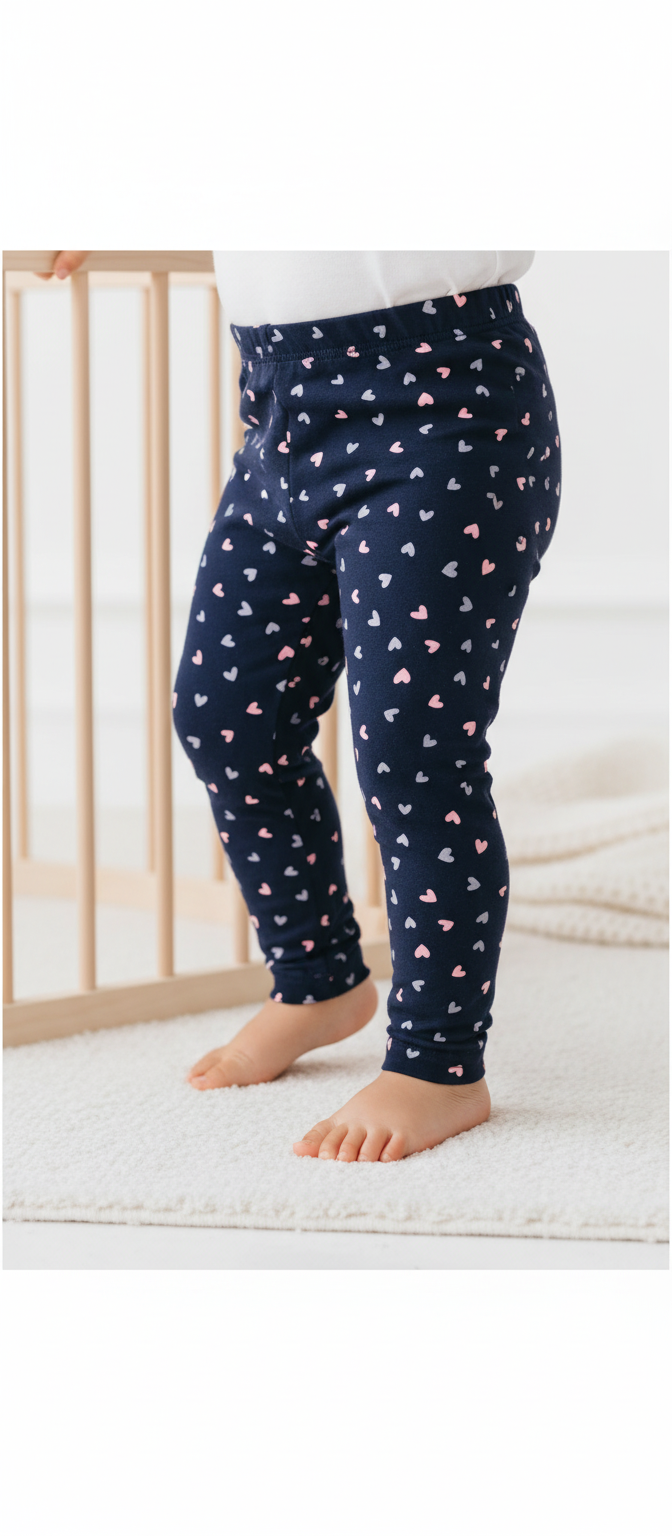 LEGGINGS BLU FELPATI CON CUORI ROSA COMODI E CALDI