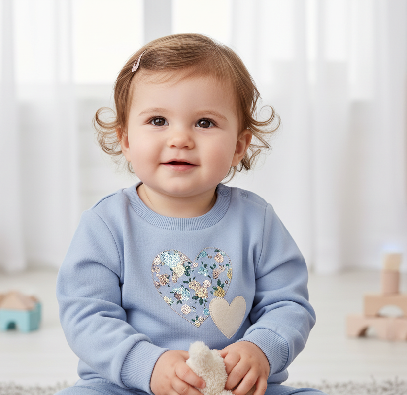 FELPA NEONATO AZZURRA E ROSA CON CUORE