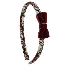 Cerchietto Rivestito in Tartan con Fiocco in Velluto Siena Natale