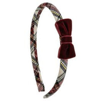 Cerchietto Rivestito in Tartan con Fiocco in Velluto Siena Natale