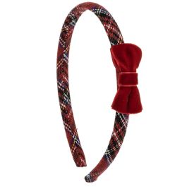 Cerchietto Rivestito in Tartan con Fiocco in Velluto Siena Natale
