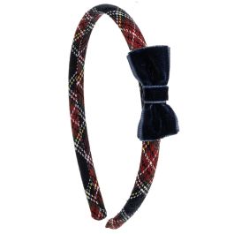Cerchietto Rivestito in Tartan con Fiocco in Velluto Siena Natale