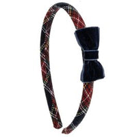 Cerchietto Rivestito in Tartan con Fiocco in Velluto Siena Natale