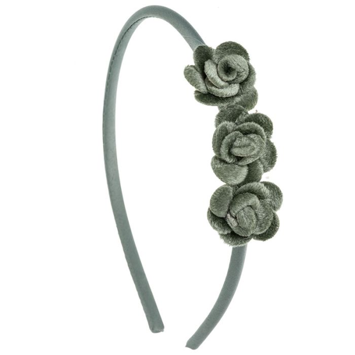Cerchietto in Raso con 3 Fiori in Velluto Siena