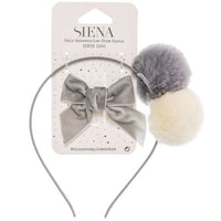 Set Cerchietto con Pompon Grandi e Fiocchetto in Velluto Siena