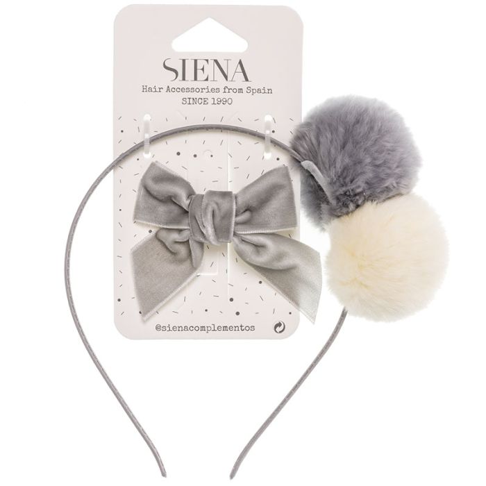 Set Cerchietto con Pompon Grandi e Fiocchetto in Velluto Siena