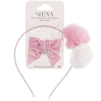 Set Cerchietto con Pompon Grandi e Fiocchetto in Velluto Siena