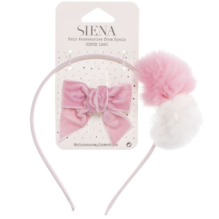 Set Cerchietto con Pompon Grandi e Fiocchetto in Velluto Siena
