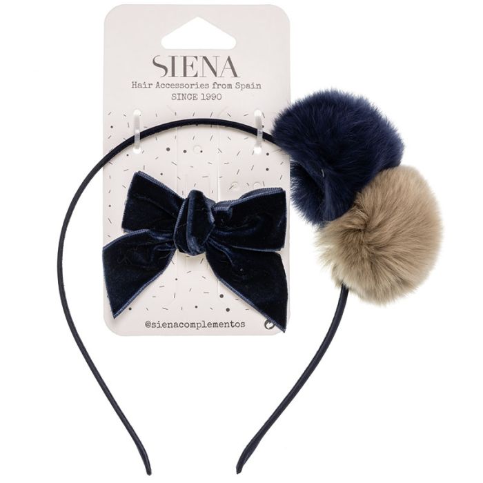 Set Cerchietto con Pompon Grandi e Fiocchetto in Velluto Siena