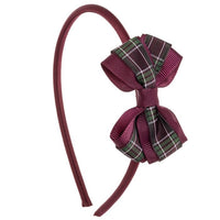 Cerchietto per Neonata con Fiocchetto Tartan e Grosgrain Siena