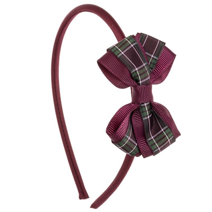Cerchietto per Neonata con Fiocchetto Tartan e Grosgrain Siena