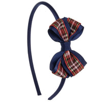 Cerchietto per Neonata con Fiocchetto Tartan e Grosgrain Siena