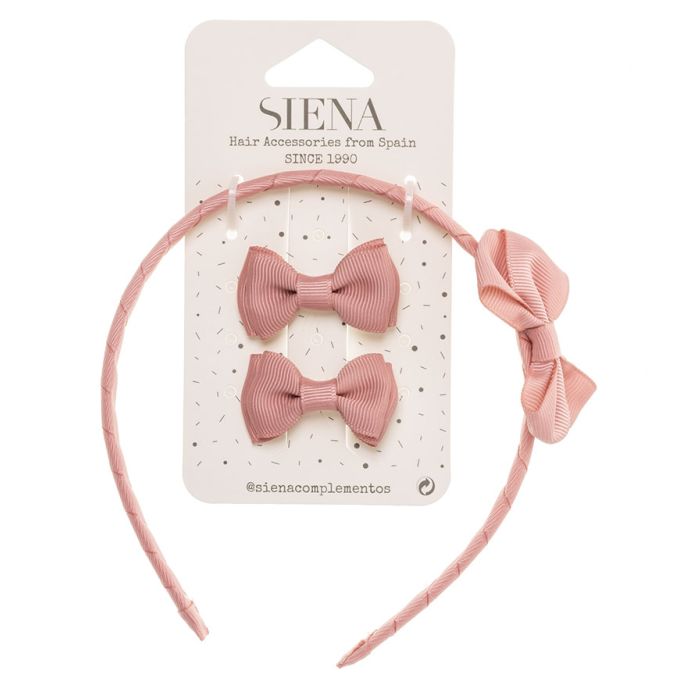 Set 2 Mini Fiocchi e Cerchietto con Fiocco in Grosgrain Siena