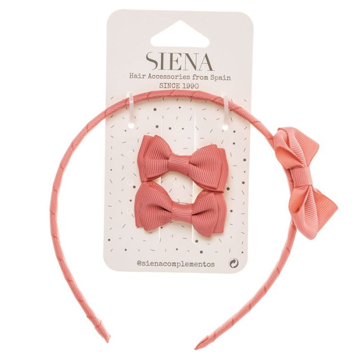 Set 2 Mini Fiocchi e Cerchietto con Fiocco in Grosgrain Siena