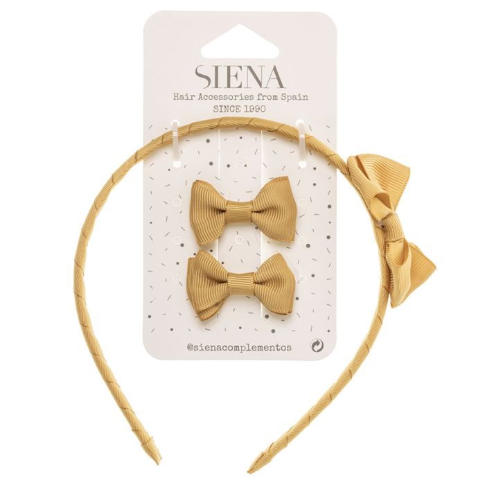 Set 2 Mini Fiocchi e Cerchietto con Fiocco in Grosgrain Siena