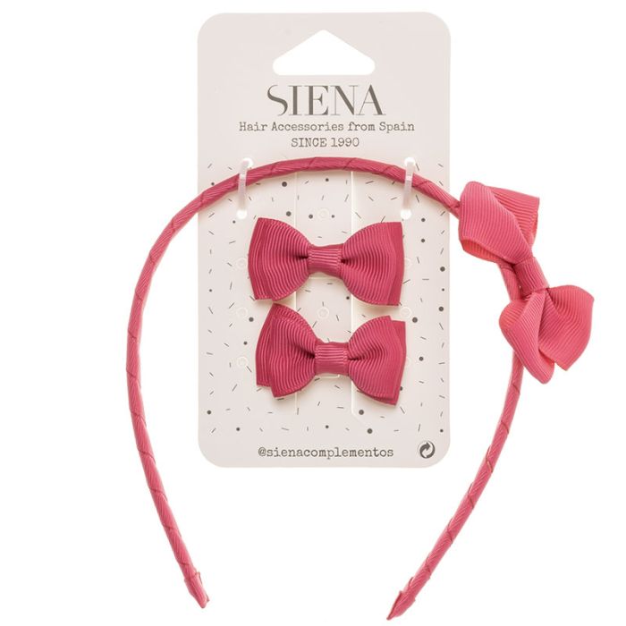 Set 2 Mini Fiocchi e Cerchietto con Fiocco in Grosgrain Siena