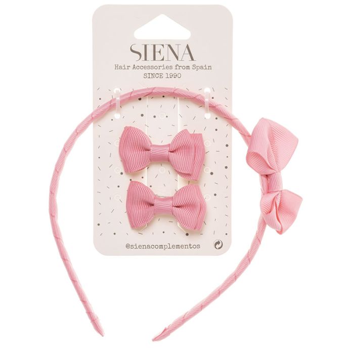 Set 2 Mini Fiocchi e Cerchietto con Fiocco in Grosgrain Siena