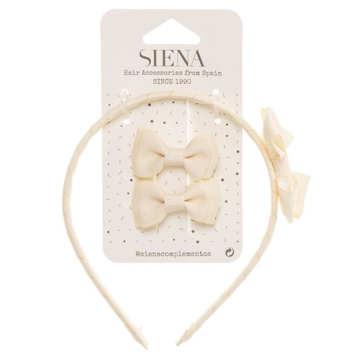 Set 2 Mini Fiocchi e Cerchietto con Fiocco in Grosgrain Siena