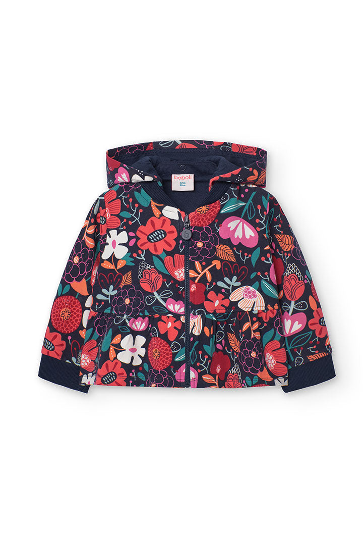 Giacca felpata fiori per bimba