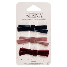 Pacchetto di 3 Mollette con Fiocchi di Velluto Siena Colori Assortiti - Bambina