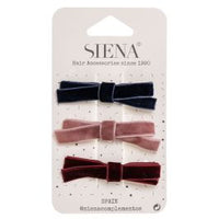 Pacchetto di 3 Mollette con Fiocchi di Velluto Siena Colori Assortiti - Bambina