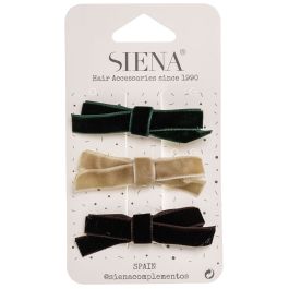 Pacchetto di 3 Mollette con Fiocchi di Velluto Siena Colori Assortiti - Bambina