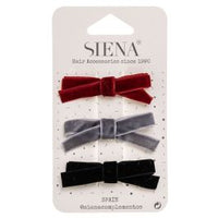 Pacchetto di 3 Mollette con Fiocchi di Velluto Siena Colori Assortiti - Bambina