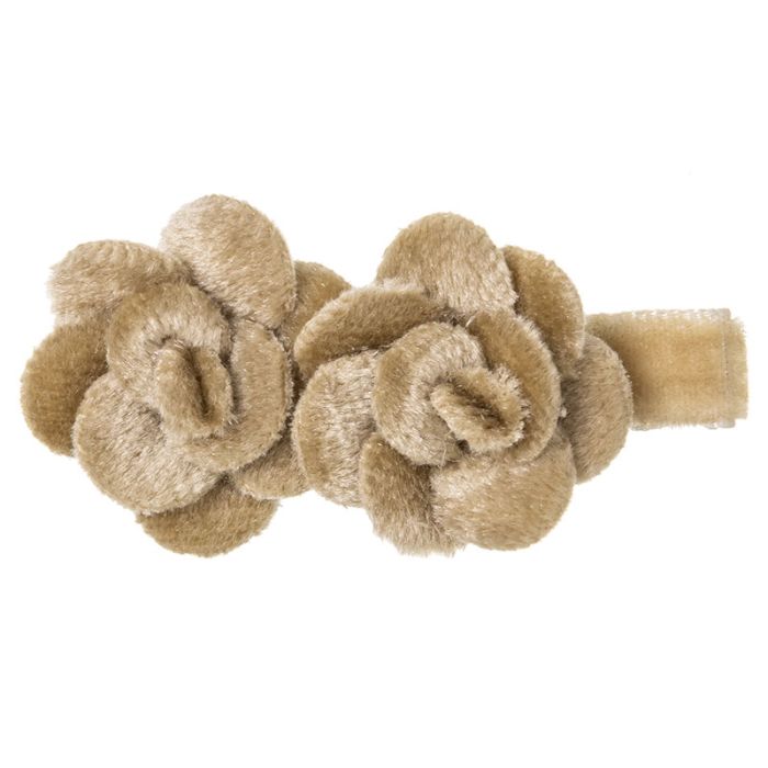 Molletta Becco d'Anatra in Velluto con 2 Fiori Siena