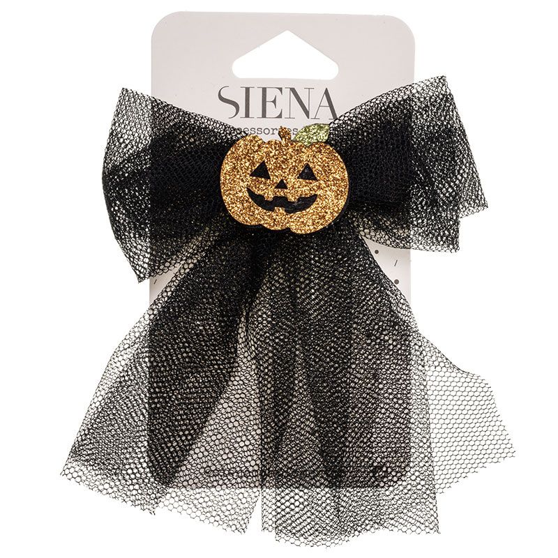 Molletta Halloween con Fiocco in Tulle Nero e Zucca Glitter Siena