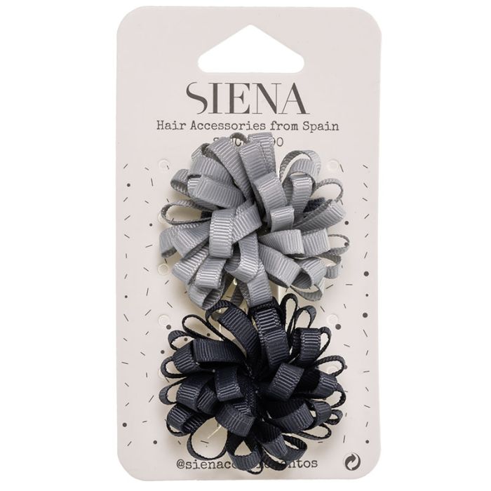 Confezione da 2 Fermagli per Capelli con Pompon in Grosgrain Siena