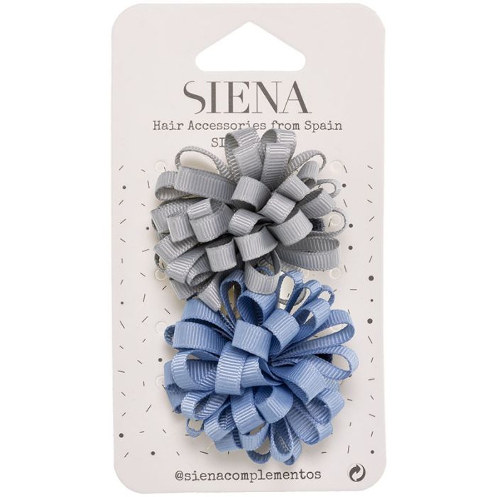 Confezione da 2 Fermagli per Capelli con Pompon in Grosgrain Siena