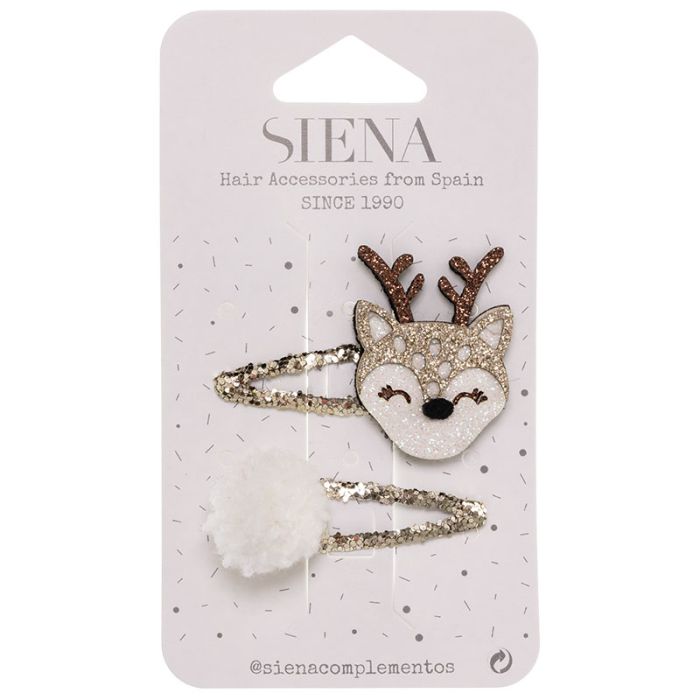 Confezione da 2 Mollette con Renna e Pompon Siena