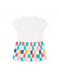 Abito a Maglia Combinato per Bebè Femmina con Motivo a Quadri di Colore Bianco B