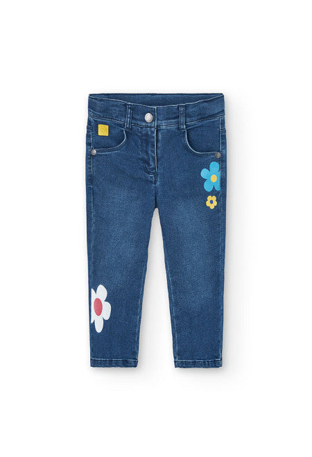 Pantaloni denim per bambina fantasia floreale