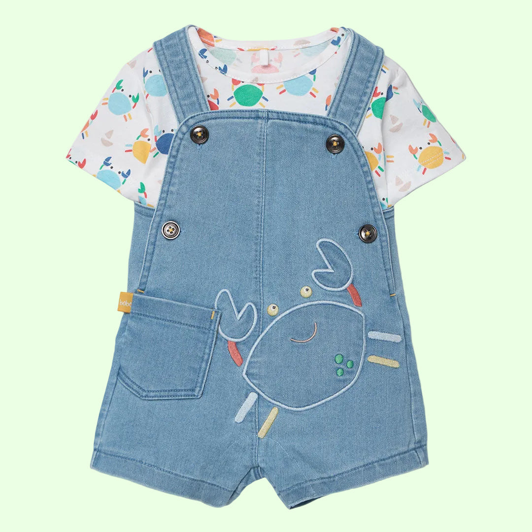 Set per Bimbo Maglietta e Salopette Stampata in Denim Boboli