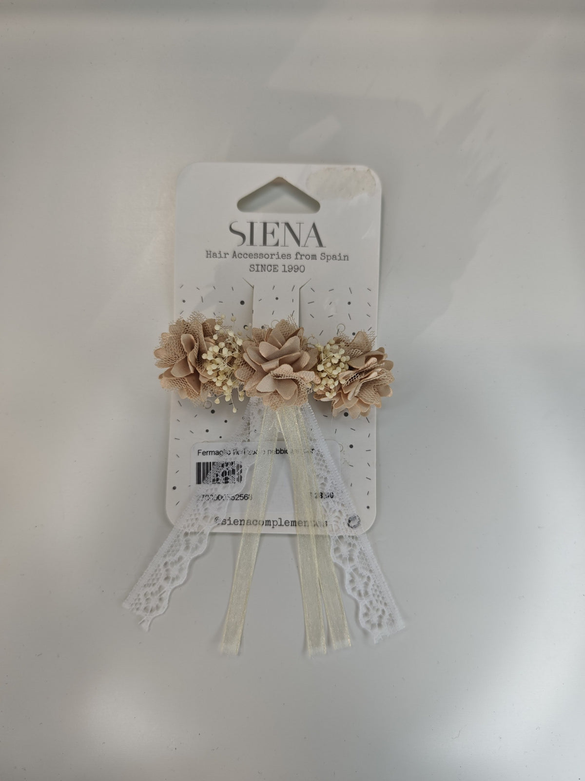 Fermaglio Fiori Zoe e Nebbiolina con Nastri Siena