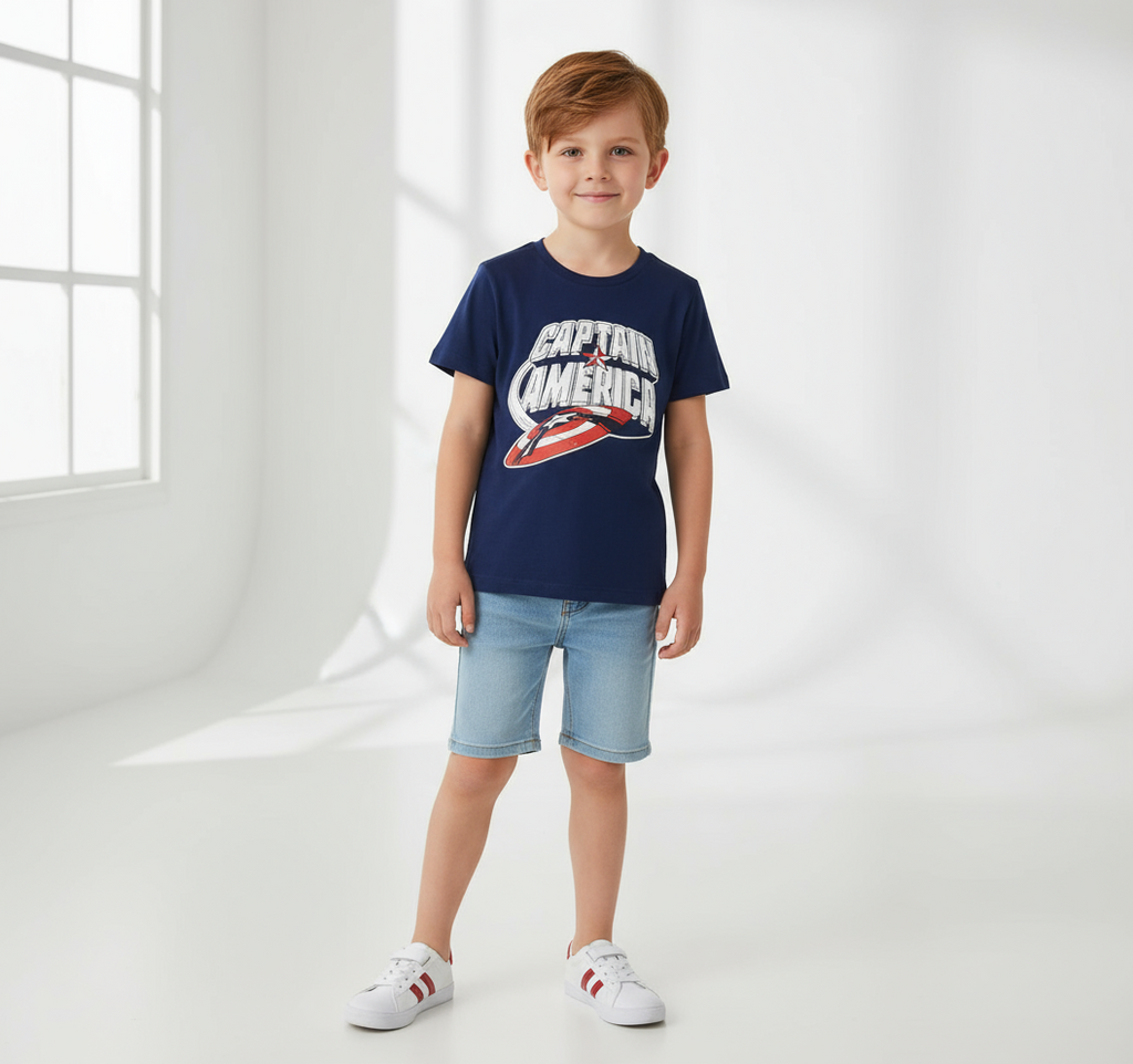 T-SHIRT MANICA CORTA IN JERSEY SINGOLO CAPITAN AMERICA