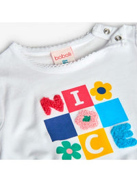Abito a Maglia Combinato per Bebè Femmina con Motivo a Quadri di Colore Bianco B