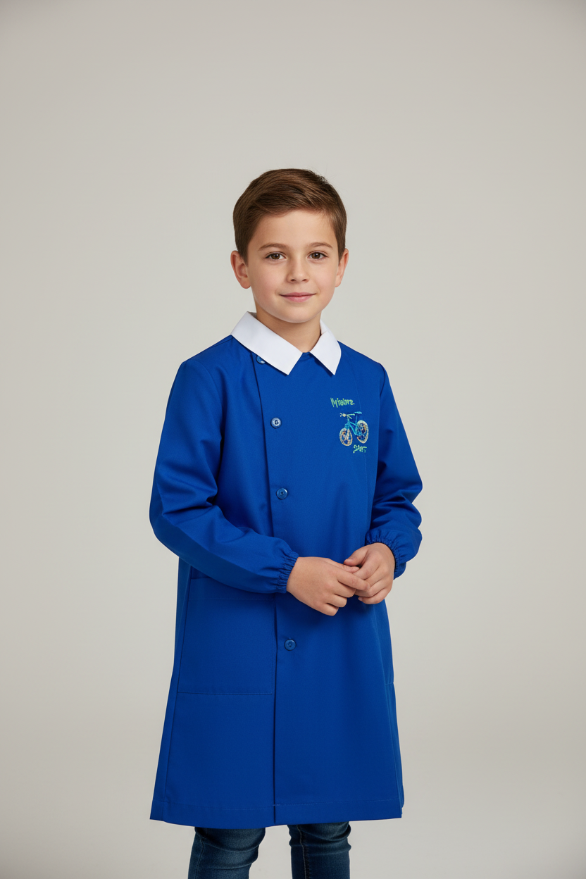 GREMBIULE BOTTONI SCUOLA MASCHIO CON
RICAMO BICICLETTA