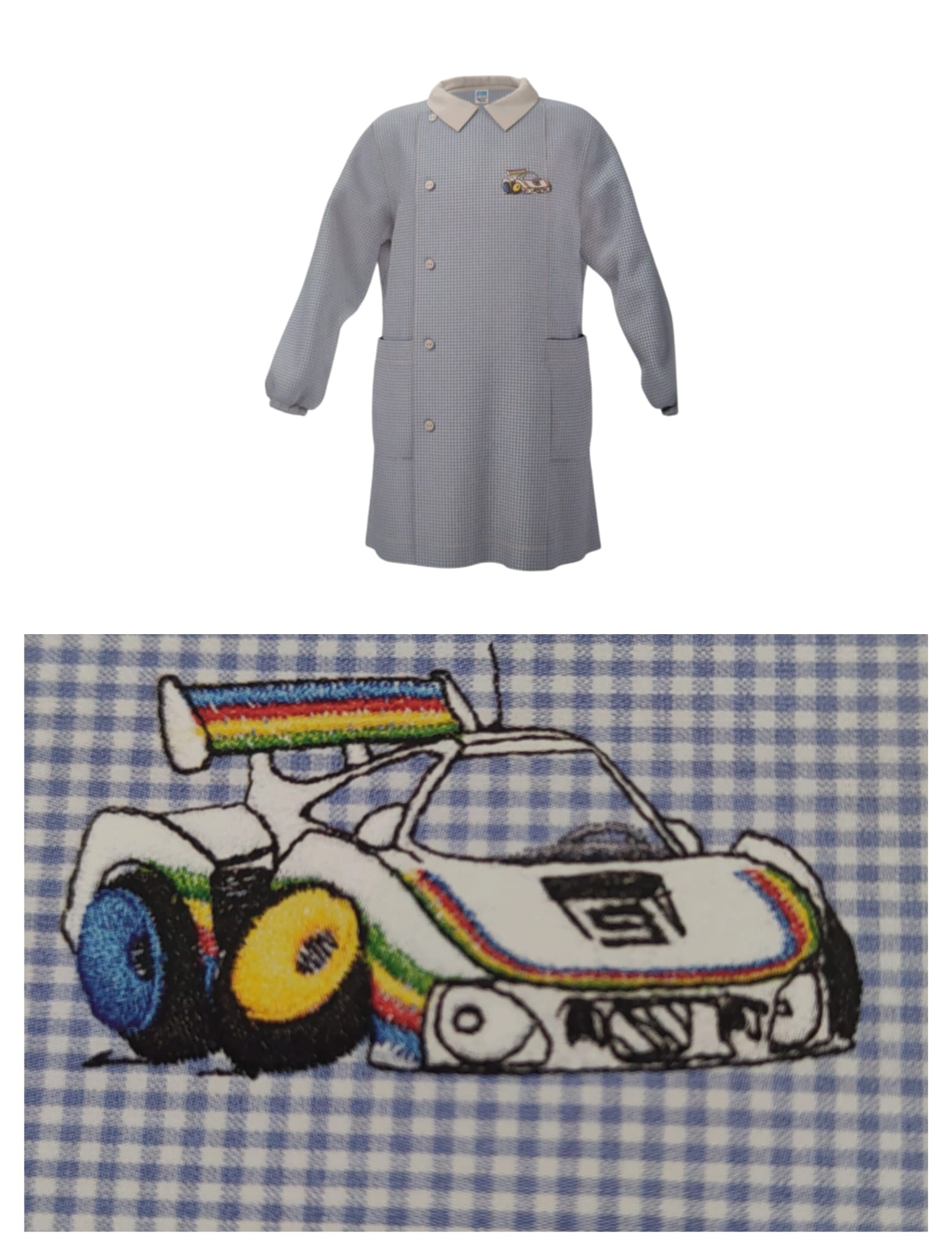 GREMBIULE BOTTONI ASILO MASCHIO MACCHINA DA CORSA