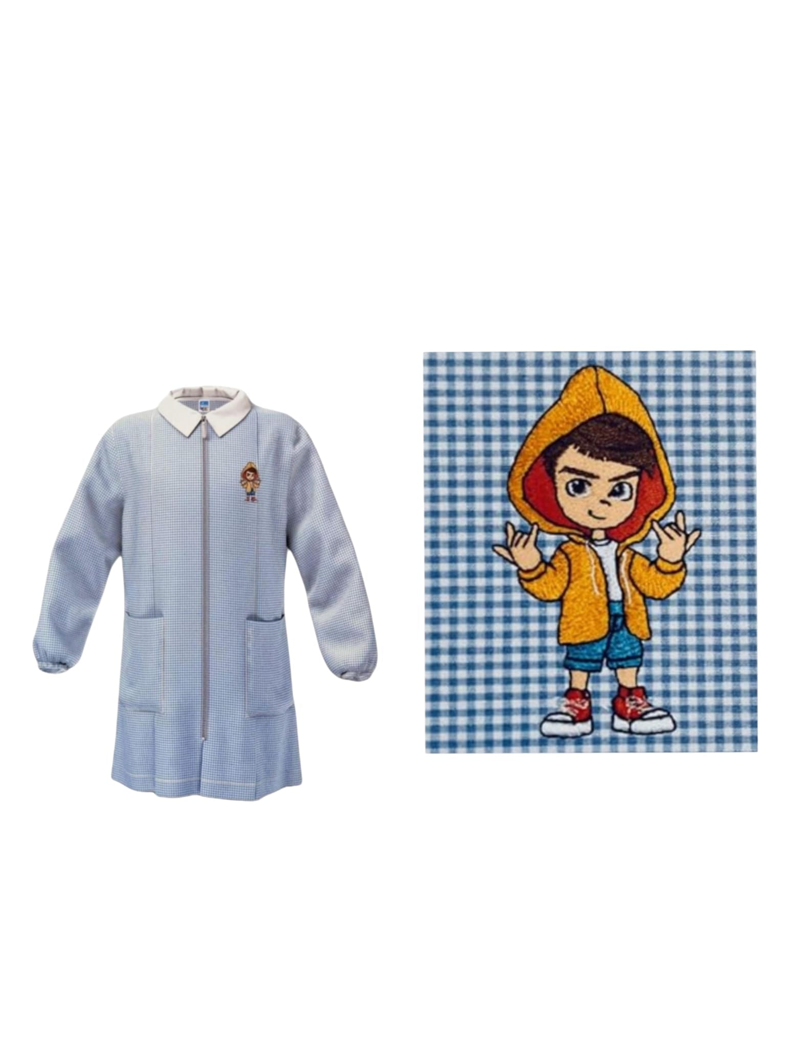 GREMBIULE CERNIERA ASILO MASCHIO BIMBO CON CAPPUCCIO