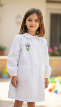 Grembiule Bottoni Scuola Femmina con Ricamo Panda - Bambina