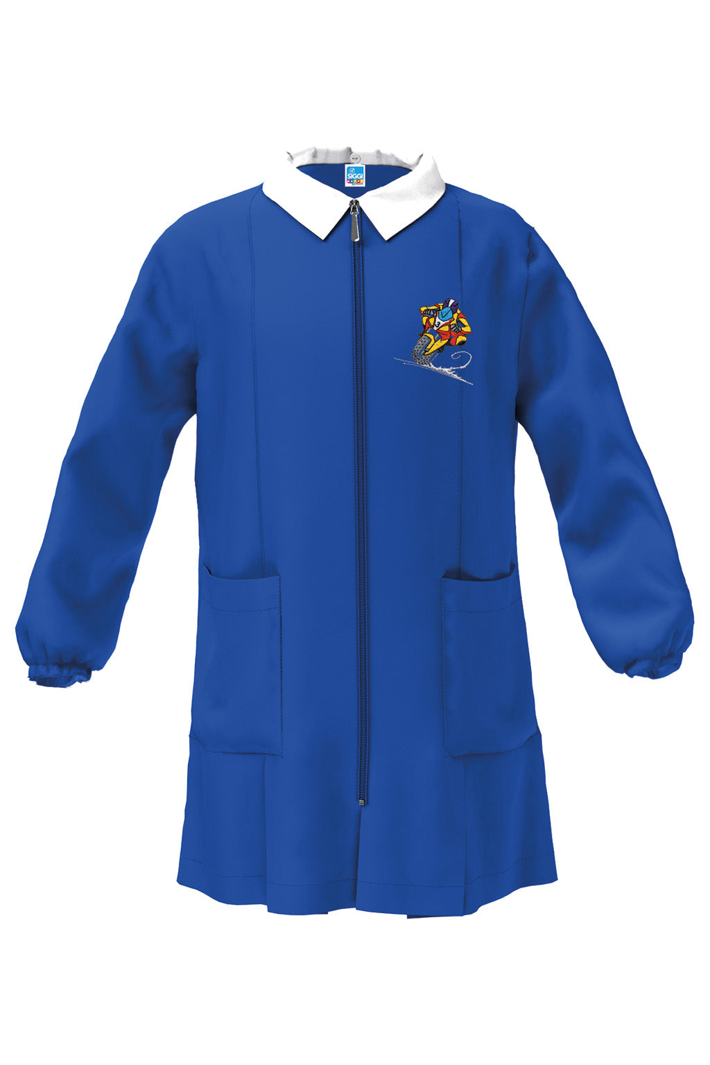 Grembiule Cerniera Scuola Maschio con Ricamo Moto Cross Bluette - Siggi
