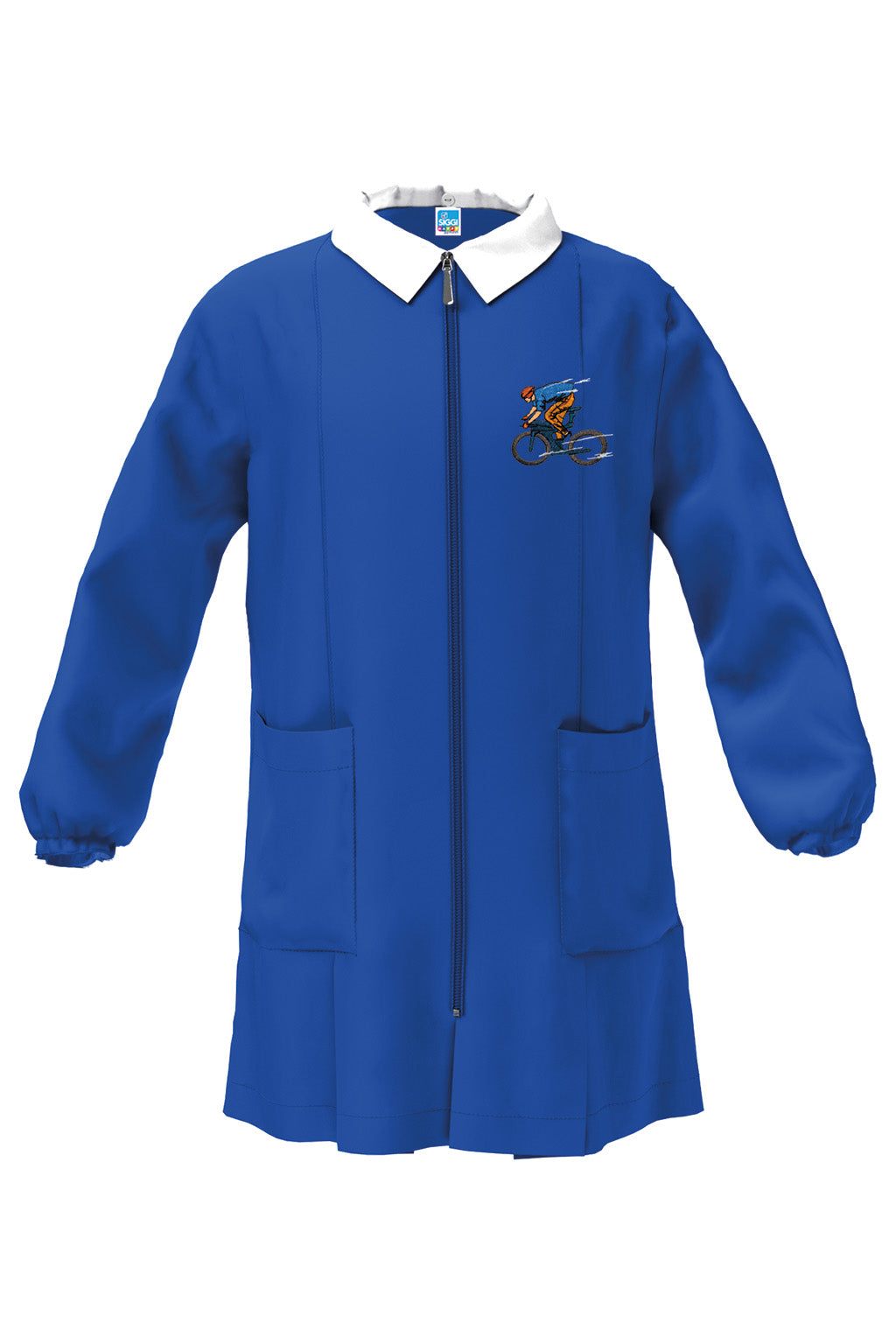 Grembiule Cerniera Scuola Maschio con Ricamo Ciclista Bluette - Siggi