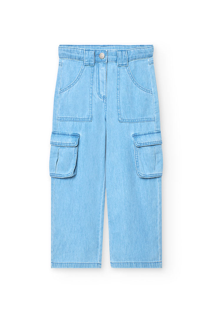 Pantaloni Cargo in Denim per Bambina e Ragazza di Colore Blu Boboli